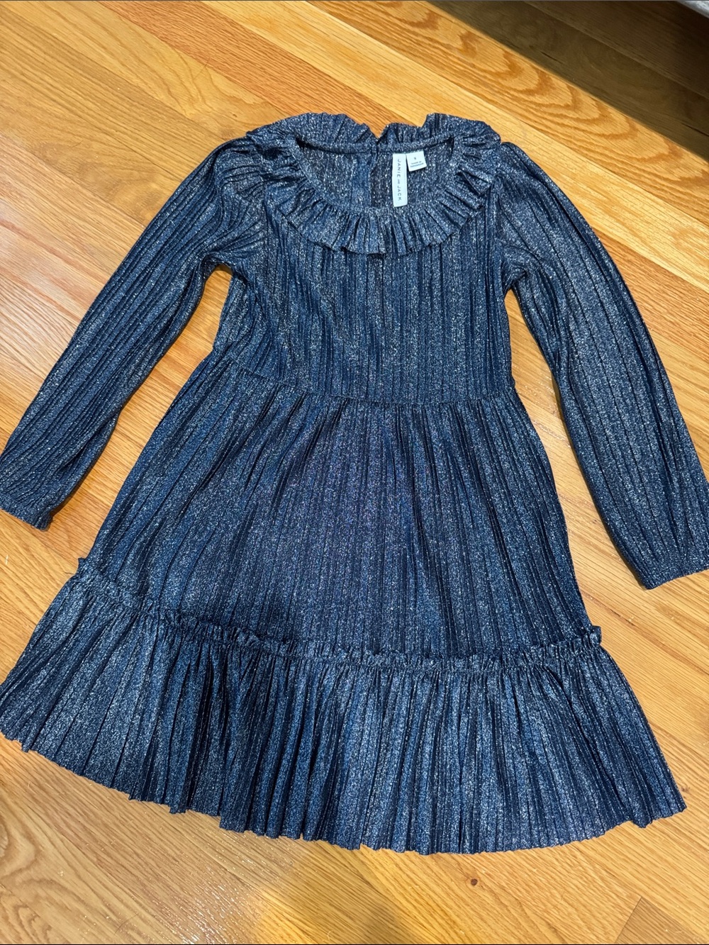 Janie and Jack Metallic Navy Ruffled Pleat Dress
